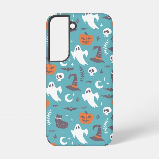 Leuke Blauwgroen Doodle Halloween Patroon Samsung Galaxy Hoesje (Achterkant)