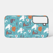 Leuke Blauwgroen Doodle Halloween Patroon Samsung Galaxy Hoesje (Achterkant horizontaal)