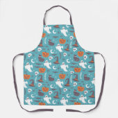 Leuke Blauwgroen Doodle Halloween Patroon Schort (Voorkant)