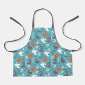 Leuke Blauwgroen Doodle Halloween Patroon Schort (Voorkant)