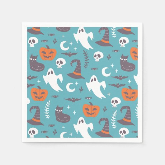 Leuke Blauwgroen Doodle Halloween Patroon Servet (Voorkant)