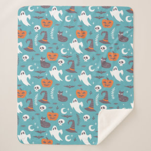Leuke Blauwgroen Doodle Halloween Patroon Sherpa Deken