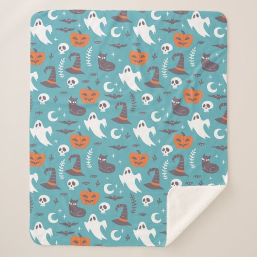 Leuke Blauwgroen Doodle Halloween Patroon Sherpa Deken (Voorkant)