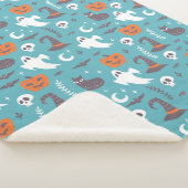 Leuke Blauwgroen Doodle Halloween Patroon Sherpa Deken (3/4)