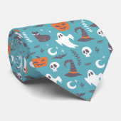 Leuke Blauwgroen Doodle Halloween Patroon Stropdas (Opgerold)