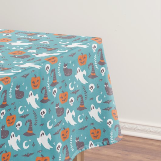 Leuke Blauwgroen Doodle Halloween Patroon Tafelkleed (Voorbeeld)