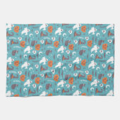 Leuke Blauwgroen Doodle Halloween Patroon Theedoek (Horizontaal)