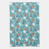 Leuke Blauwgroen Doodle Halloween Patroon Theedoek (Verticaal)