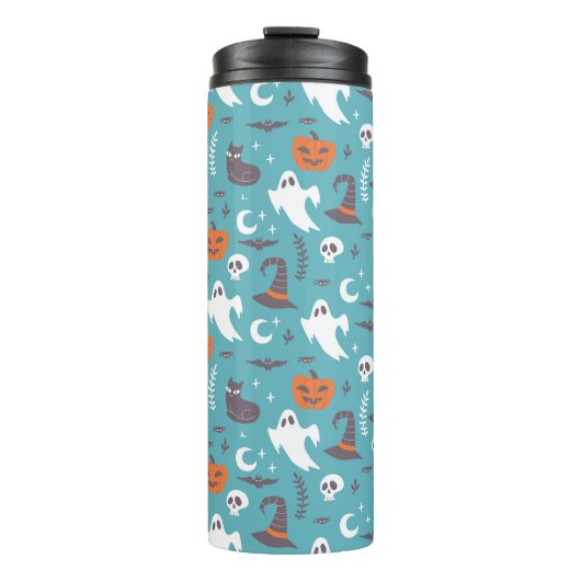Leuke Blauwgroen Doodle Halloween Patroon Thermosbeker (Voorkant)