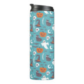 Leuke Blauwgroen Doodle Halloween Patroon Thermosbeker (Geroteerd rechts)