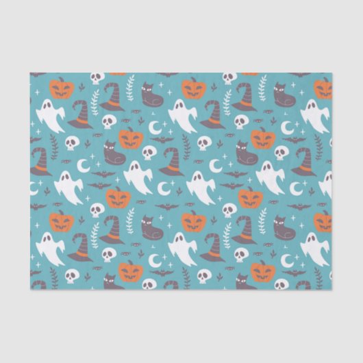 Leuke Blauwgroen Doodle Halloween Patroon Tissuepapier (Voorkant)