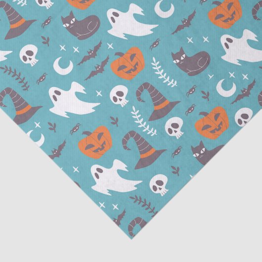 Leuke Blauwgroen Doodle Halloween Patroon Tissuepapier (Detail)