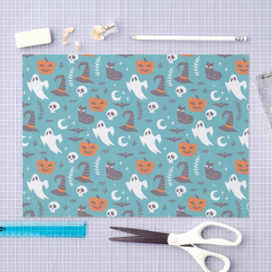 Leuke Blauwgroen Doodle Halloween Patroon Tissuepapier (Craft)