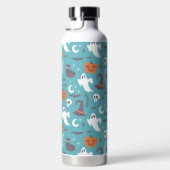 Leuke Blauwgroen Doodle Halloween Patroon Waterfles (Rechts)