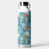Leuke Blauwgroen Doodle Halloween Patroon Waterfles (Voorkant)