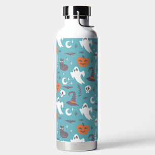 Leuke Blauwgroen Doodle Halloween Patroon Waterfles