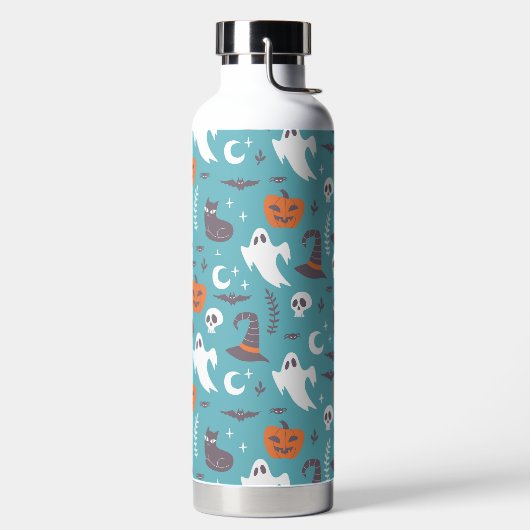 Leuke Blauwgroen Doodle Halloween Patroon Waterfles (Links)