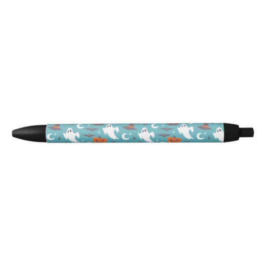 Leuke Blauwgroen Doodle Halloween Patroon Zwarte Inkt Pen (Voorkant)