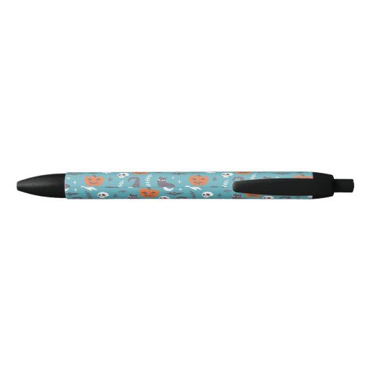 Leuke Blauwgroen Doodle Halloween Patroon Zwarte Inkt Pen (Achterkant)