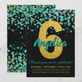 Leuke Blauwgroen Gouden Glitter Zwart Confetti 6e Kaart (Voorkant / Achterkant)