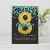 Leuke Blauwgroen Gouden Glitter Zwart Confetti 8e Kaart (Staand voorkant)