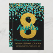 Leuke Blauwgroen Gouden Glitter Zwart Confetti 8e Kaart (Voorkant / Achterkant)