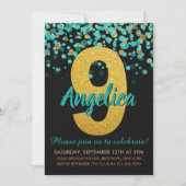 Leuke Blauwgroen Gouden Glitter Zwart Confetti 9e  Kaart (Voorkant)