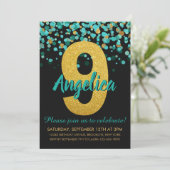 Leuke Blauwgroen Gouden Glitter Zwart Confetti 9e  Kaart (Staand voorkant)