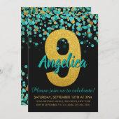 Leuke Blauwgroen Gouden Glitter Zwart Confetti 9e  Kaart (Voorkant / Achterkant)