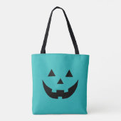 Leuke blauwgroen Jack o lantaarn pompoen gezicht H Tote Bag (Achterkant)
