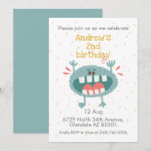 Leuke Blauwgroen Monster Verjaardag Kaart (Voorkant / Achterkant)