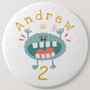 Leuke Blauwgroen Monster Verjaardag Ronde Button 6,0 Cm