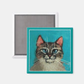 Leuke blauwogige kattenmagneet magneet (Voorkant / Achterkant)