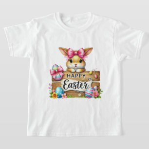 Leuke, blije Pasen konijn meisjes T-shirt