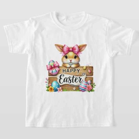 Leuke, blije Pasen konijn meisjes T-shirt (Laagn)