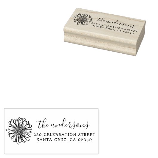 Leuke bloem aangepaste familienaam & retour adres rubberstempel (Gestempeld)