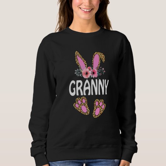 Leuke Bloem Bloemen Leopard Granny Bunny Happy Eas Trui (Voorkant)