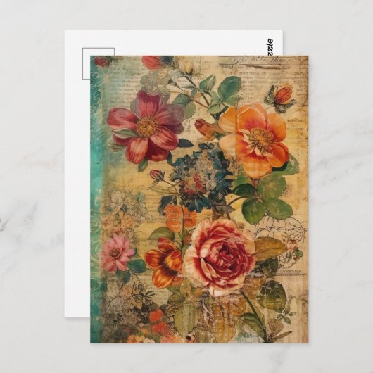 Leuke bloem collage briefkaart (Voorkant / Achterkant)