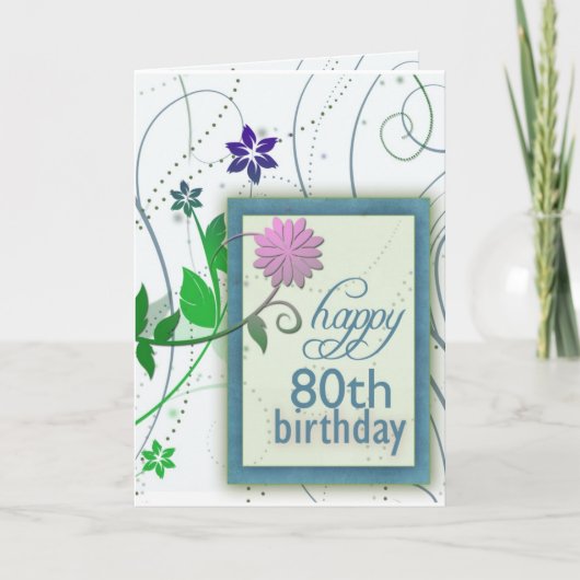 Leuke bloem gelukkig 80e verjaardag kaart (Voorkant)