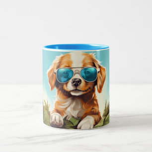 Leuke bloem Honden Kunststijl Voor hondenliefhebbe Tweekleurige Koffiemok