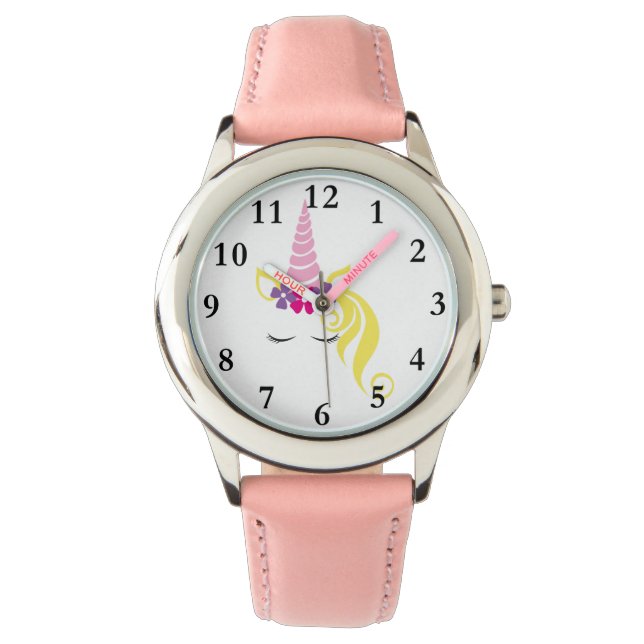 Leuke bloem kroon eenhoorn horloge (Voorkant)