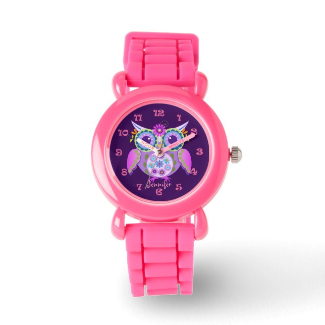 Leuke bloem power uil, kloknummers & aangepaste na horloge (Voorkant)