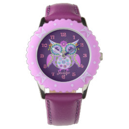 Leuke bloem power uil, kloknummers & aangepaste na horloge
