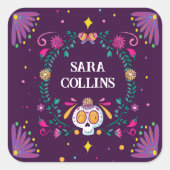 Leuke Bloem Schedel Patroon Meisjes School & Colle Vierkante Sticker (Voorkant)