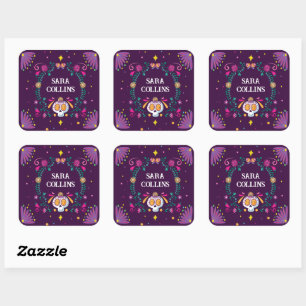 Leuke Bloem Schedel Patroon Meisjes School & Colle Vierkante Sticker