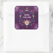 Leuke Bloem Schedel Patroon Meisjes School & Colle Vierkante Sticker (Tas)