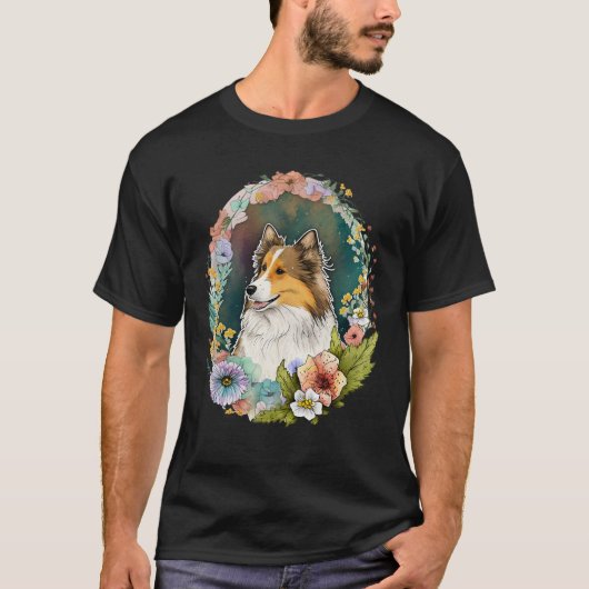 Leuke Bloem Sheltie zomer Bloemen Shetland Sheepdo T-shirt (Voorkant)