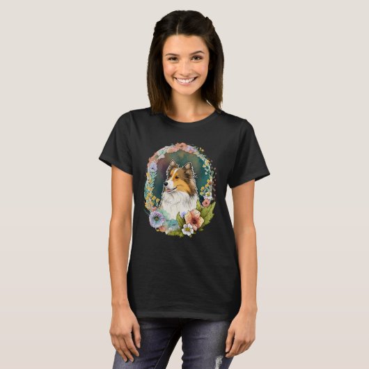 Leuke Bloem Sheltie zomer Bloemen Shetland Sheepdo T-shirt (Voorkant volledig)