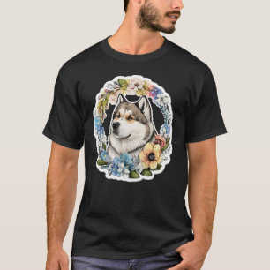 Leuke Bloem zomer Bloemen Alaskan Malamute 1 T-shirt