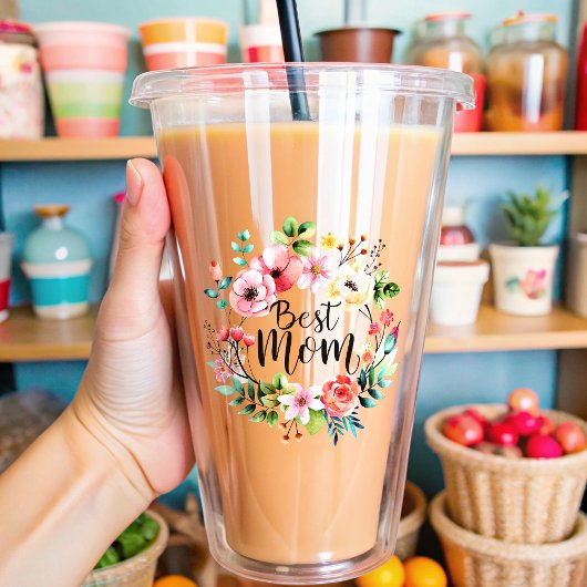 Leuke Bloemen Beste Mama Acryl Drinkbeker